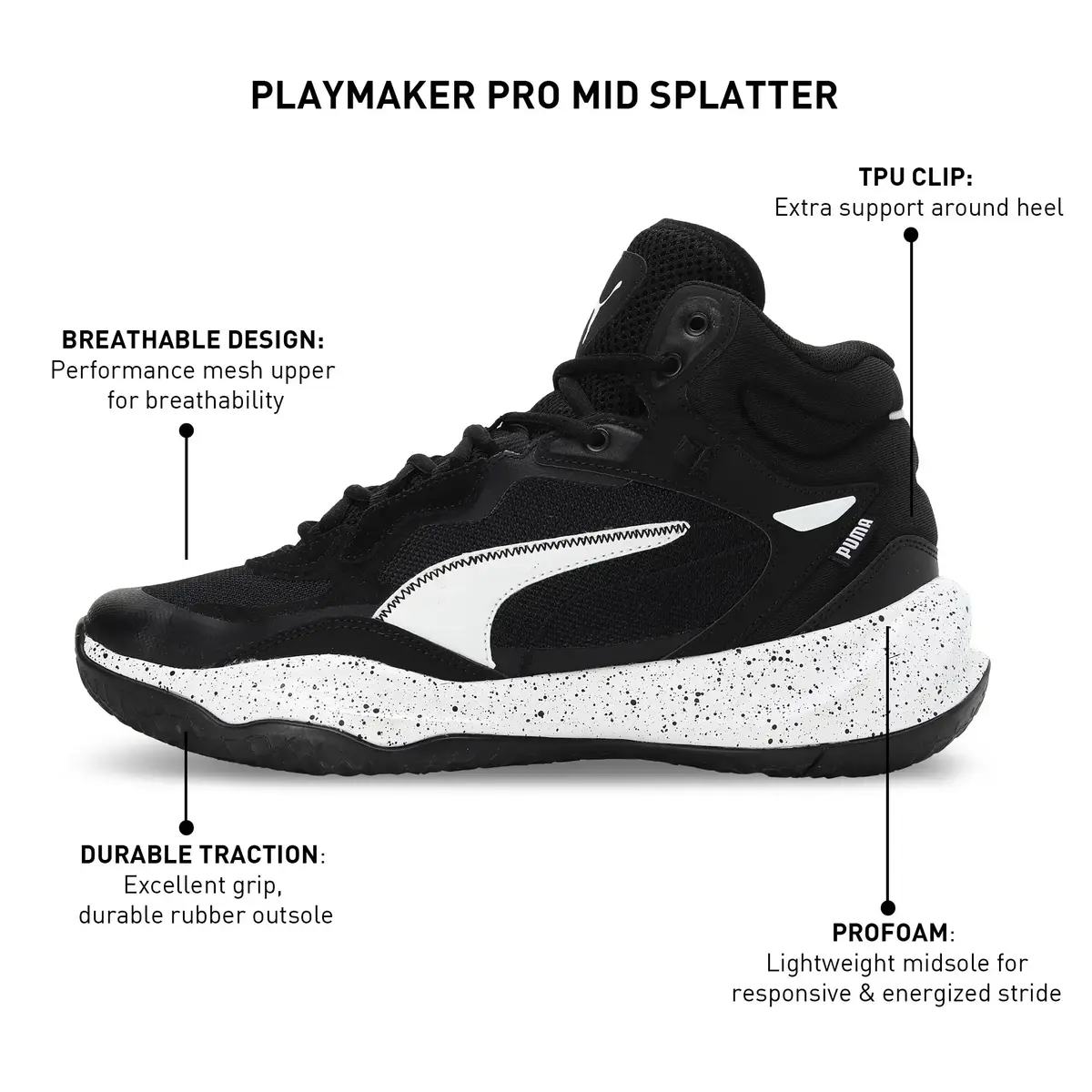 Puma Playmaker Pro Mid Splatter Siyah Günlük Spor Ayakkabı