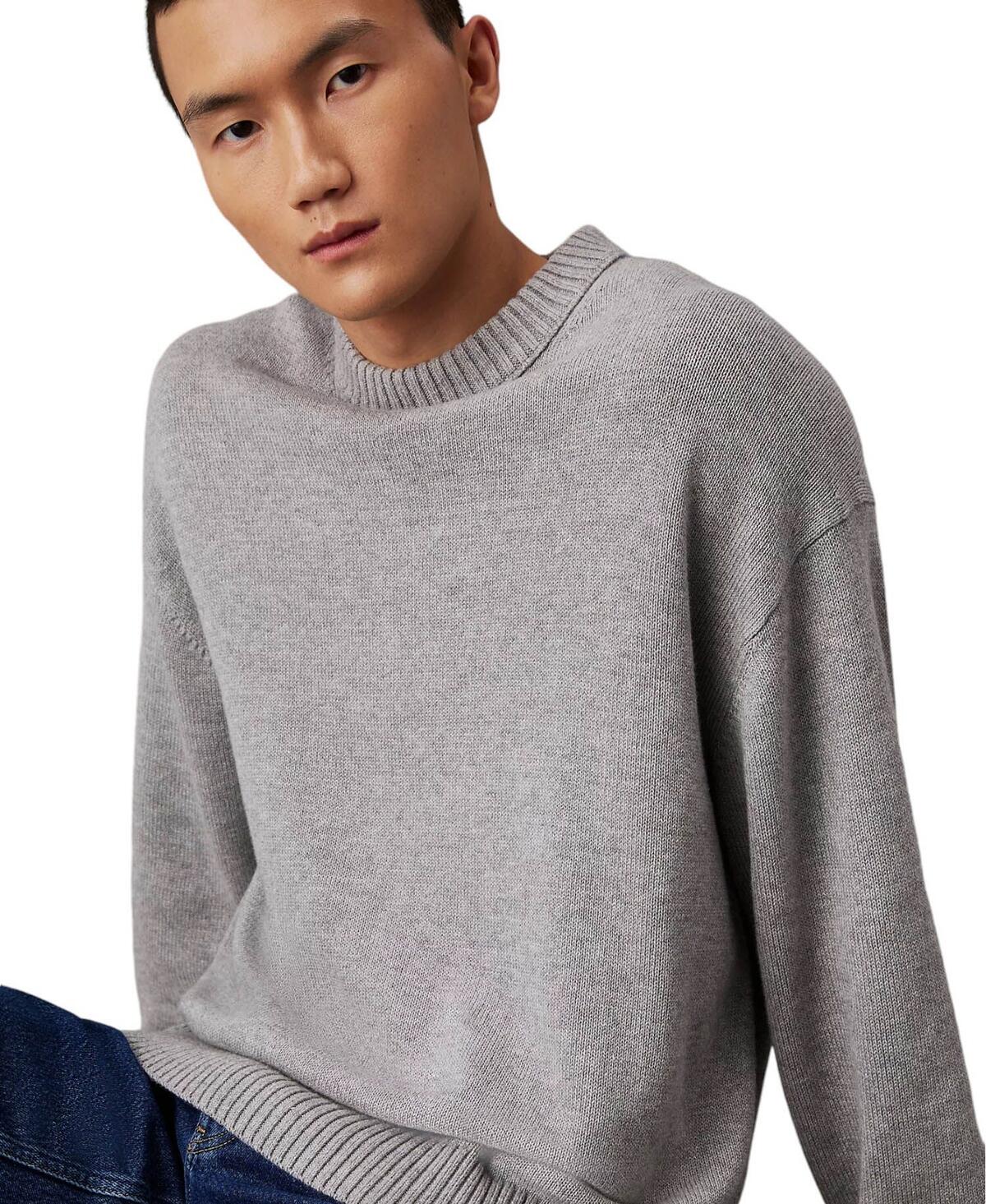 Calvin Klein COTTON WOOL CREW NEC, P41 Gri Erkek Kazak