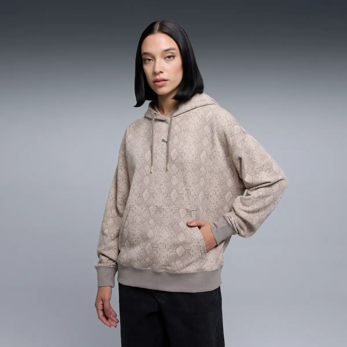 PUMA SNAKE PACK Relaxed Hoodie Bej Kadın Sweatshirt