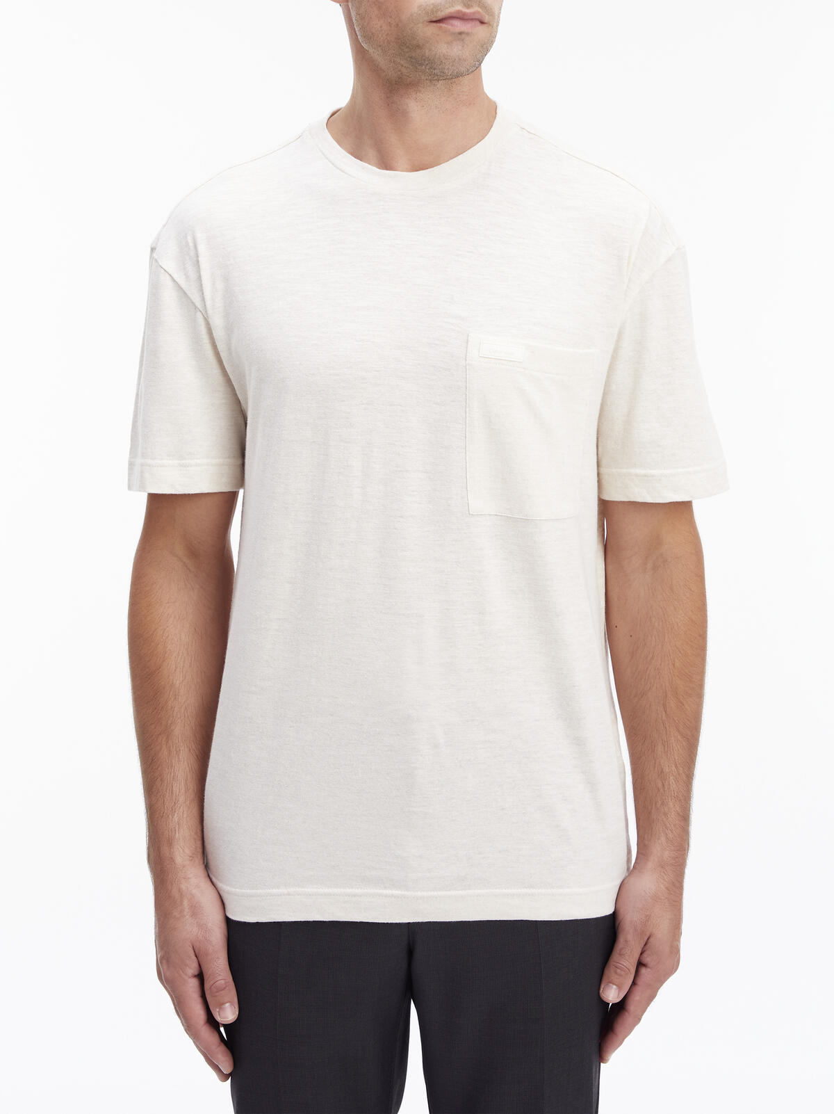 Calvin Klein POCKET TEE LINEN BLE Erkek Krem T-Shirt