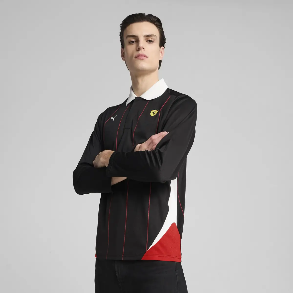 PUMA Ferrari Race Jersey LS Polo Siyah Erkek Polo T-Shirt