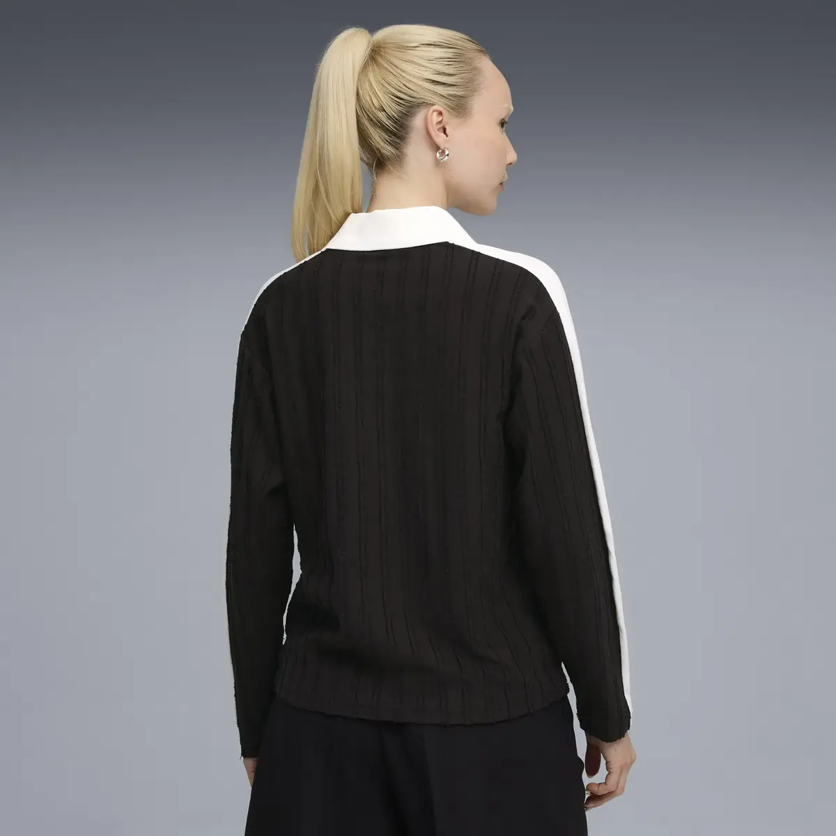 Puma T7 Relaxed Long Sleeve Polo Siyah Kadın Polo T-Shirt