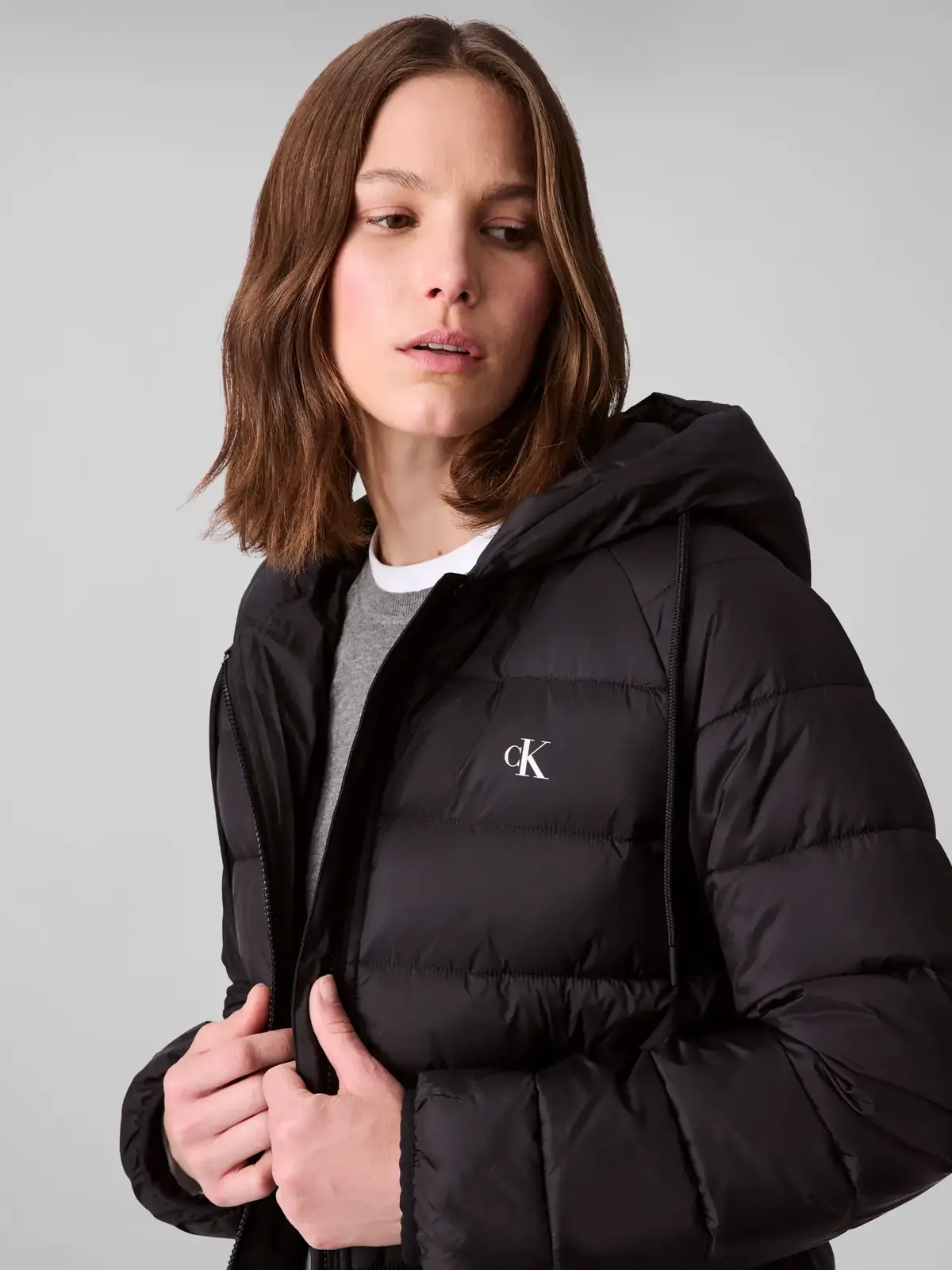 Calvin Klein LIGHTWEIGHT LOGO PUF, UB1 Siyah Kadın Mont