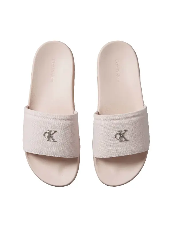 Calvin Klein ESS SLIDE CANVAS HDW Pudra Kadın Kanvas Logolu Terlik