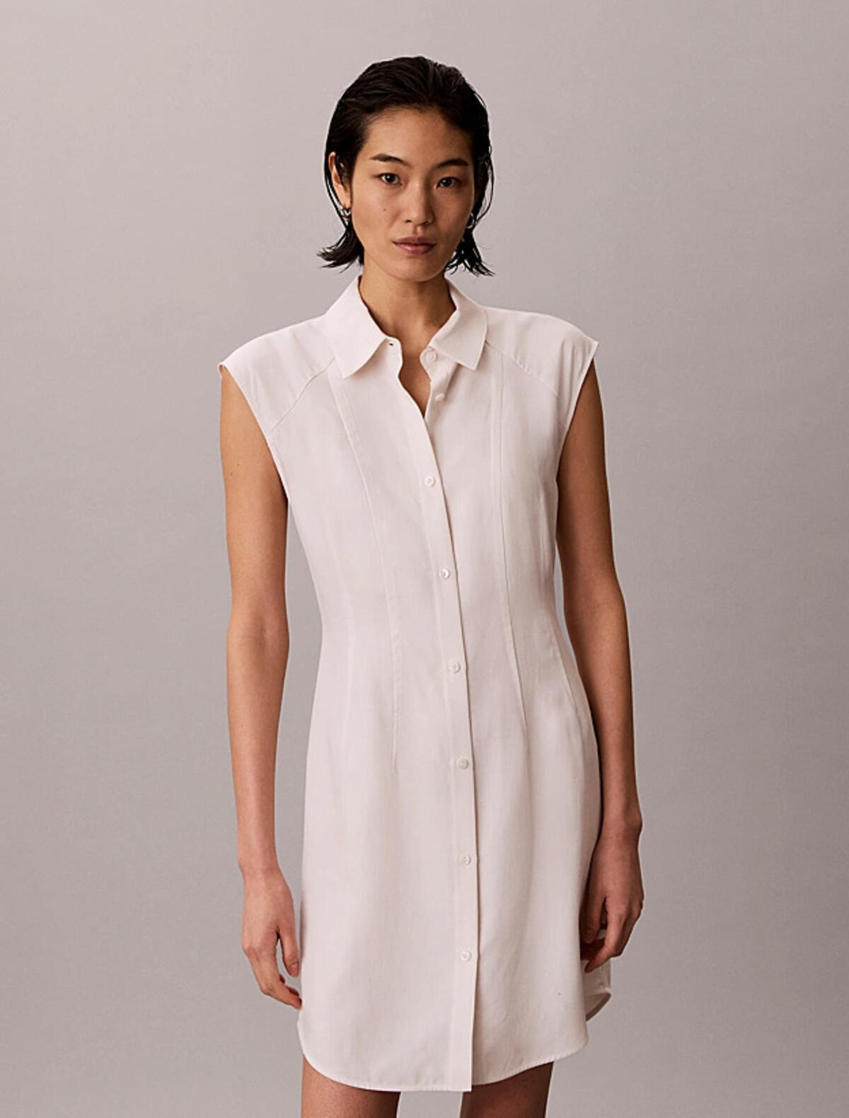 Calvin Klein TENCEL LINEN SL MINI, GNA, XXS Kadın Krem Elbise