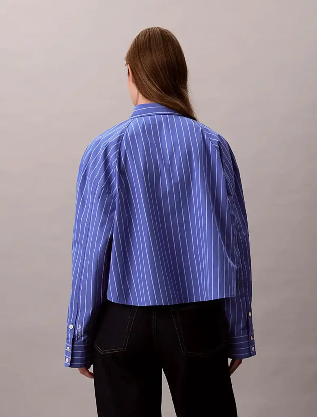 Calvin Klein YD STRIPE BOXY CROPPED SHIRT Mavi Kadın Tişört