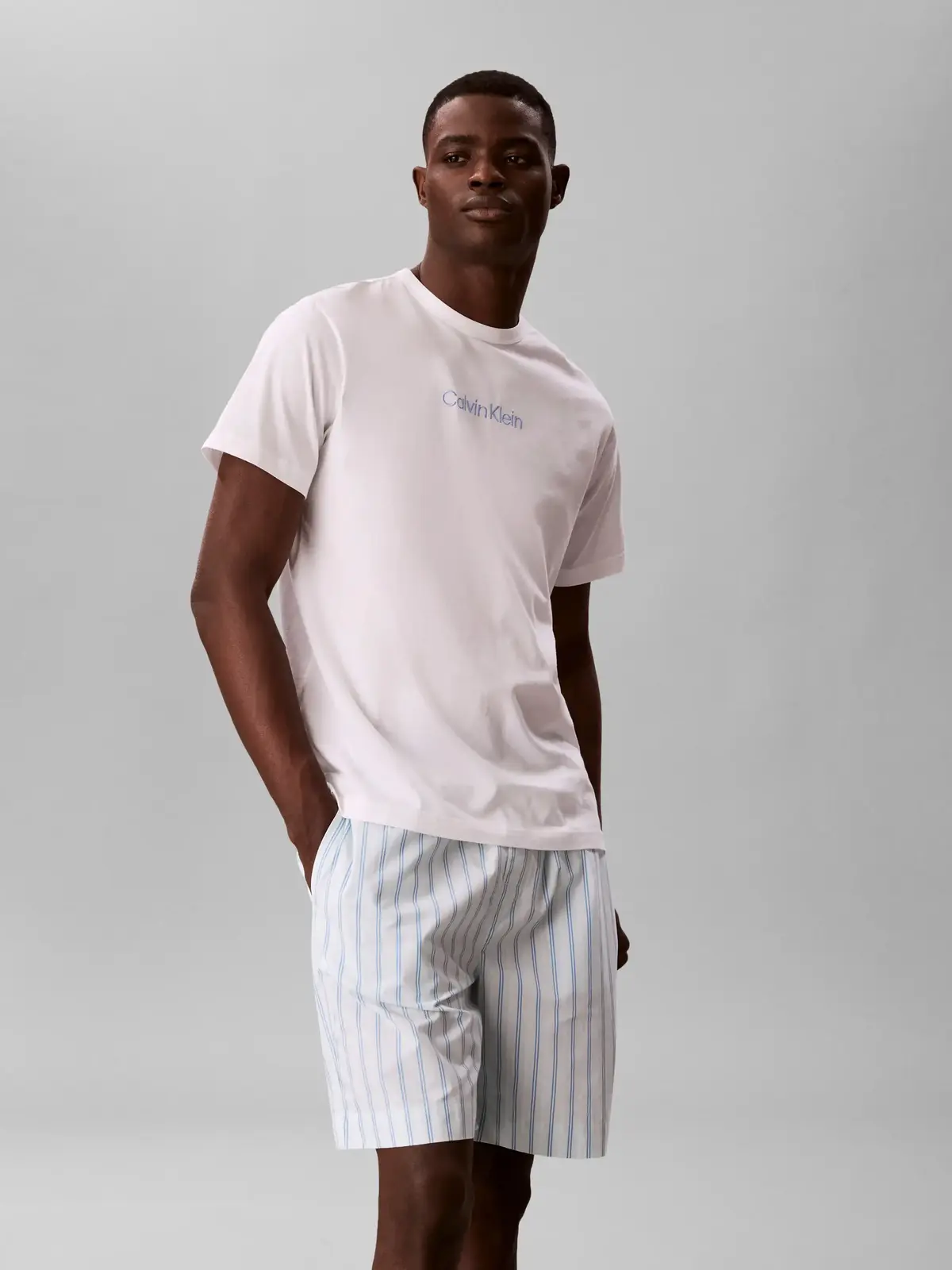 Calvin Klein SS POPLIN SHORT SET Mavi Erkek Pijama Takımı