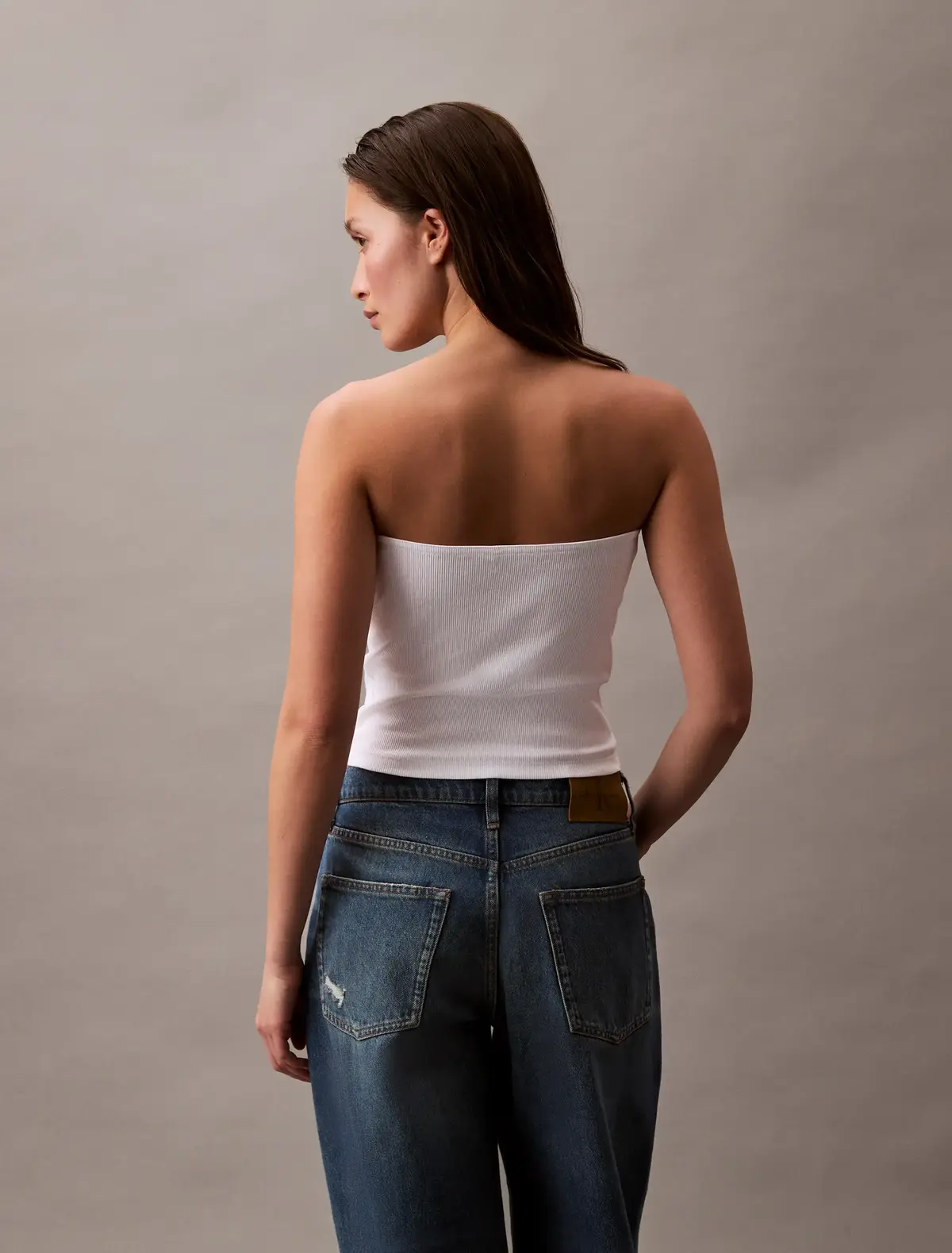 Calvin Klein WOVEN LABEL RIB SLEE Beyaz Kadın Bluz