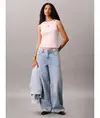 Calvin Klein A- WOVEN LABEL SL QZ TOP Pembe Kadın Tişört Calvin Klein A- WOVEN LABEL SL QZ TOP Pembe Kadın Tişört