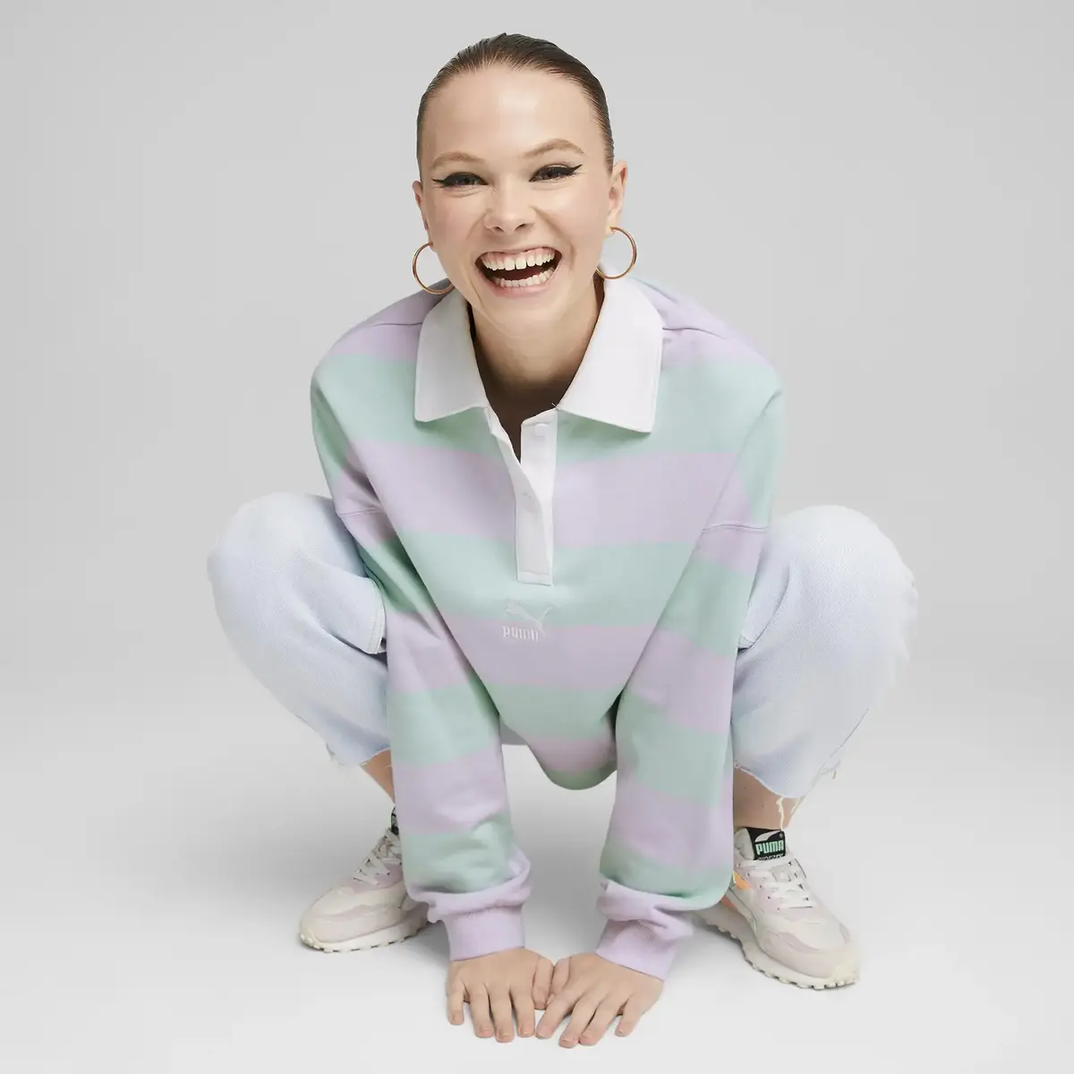 Puma Swxp Striped Longsleeve Eflağtun Crop Kadın Sweatshirt