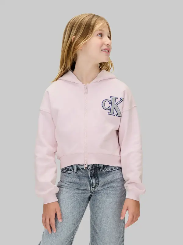 Calvin Klein CK LOGO TERRY ZIP Pembe Çocuk Kapüşonlu Sweatshirt