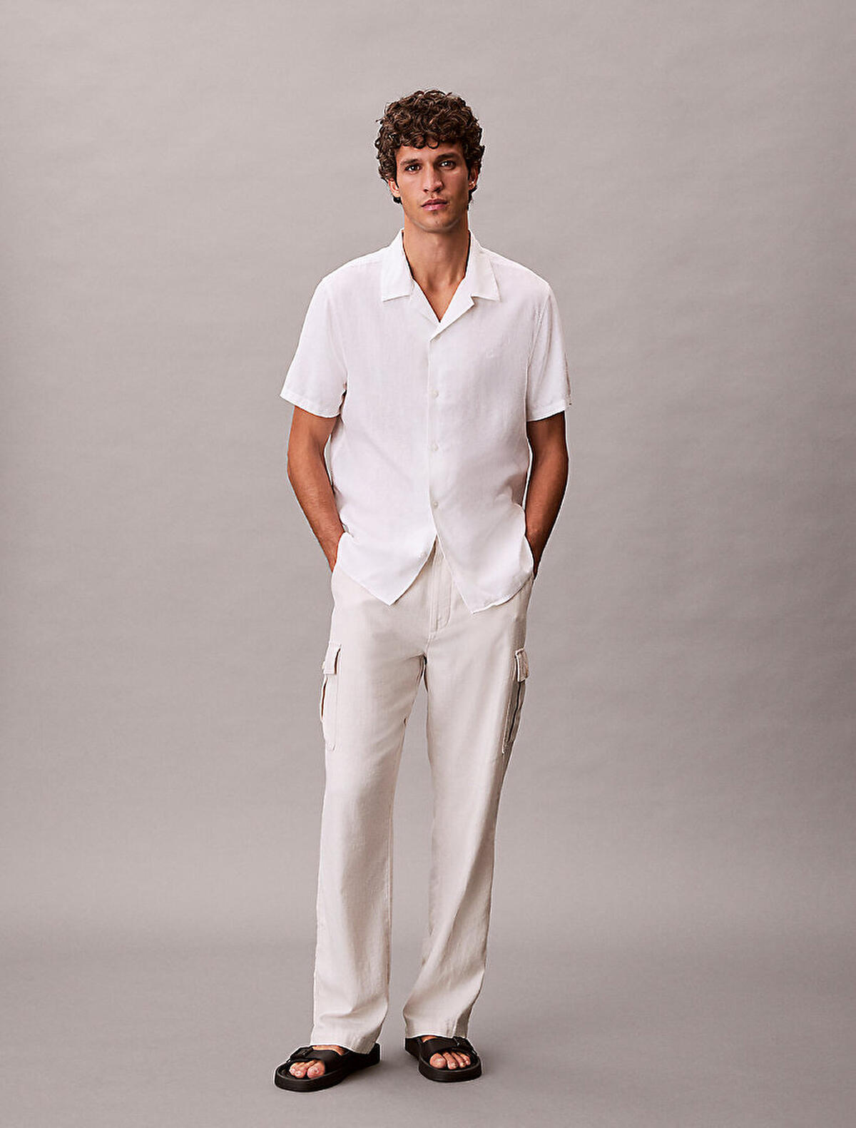 Calvin Klein SS CAMP COLLAR SOLID, YAA, S Beyaz Erkek Gömlek