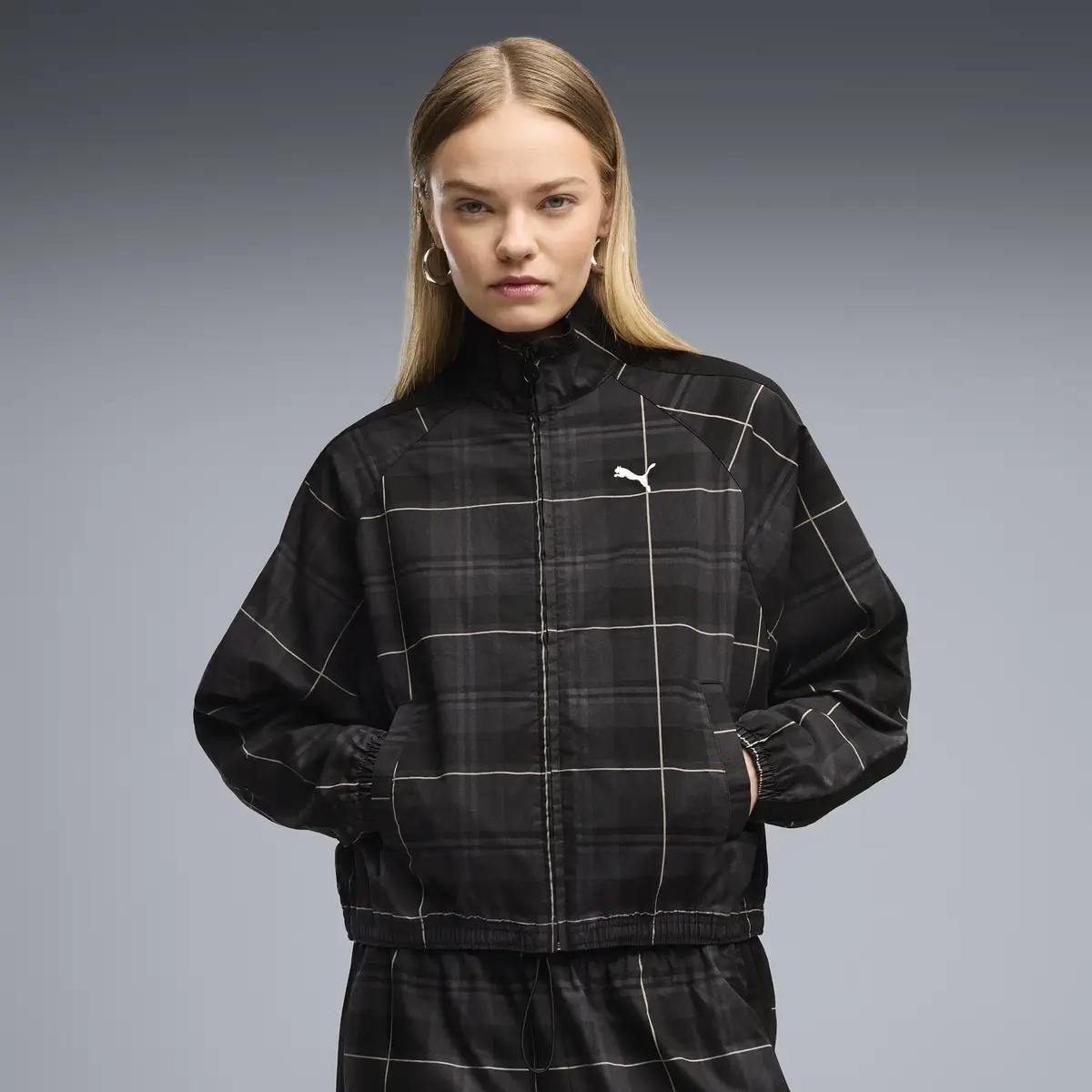Puma T7 Tartan Woven Jacket Siyah Kadın Ceket
