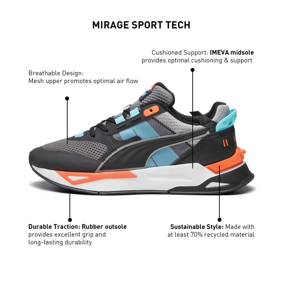 Puma Mirage Sport Tech Siyah Erkek Koşu Ayakkabısı