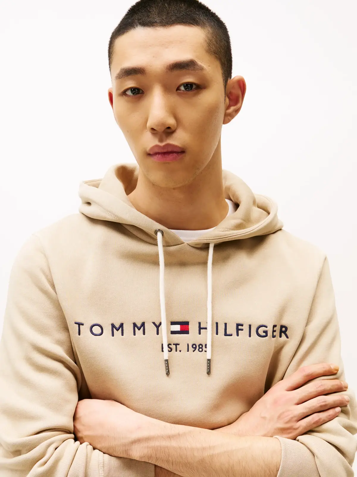 Tommy Hilfiger TOMMY LOGO HOODY Erkek Krem Sweatshirt