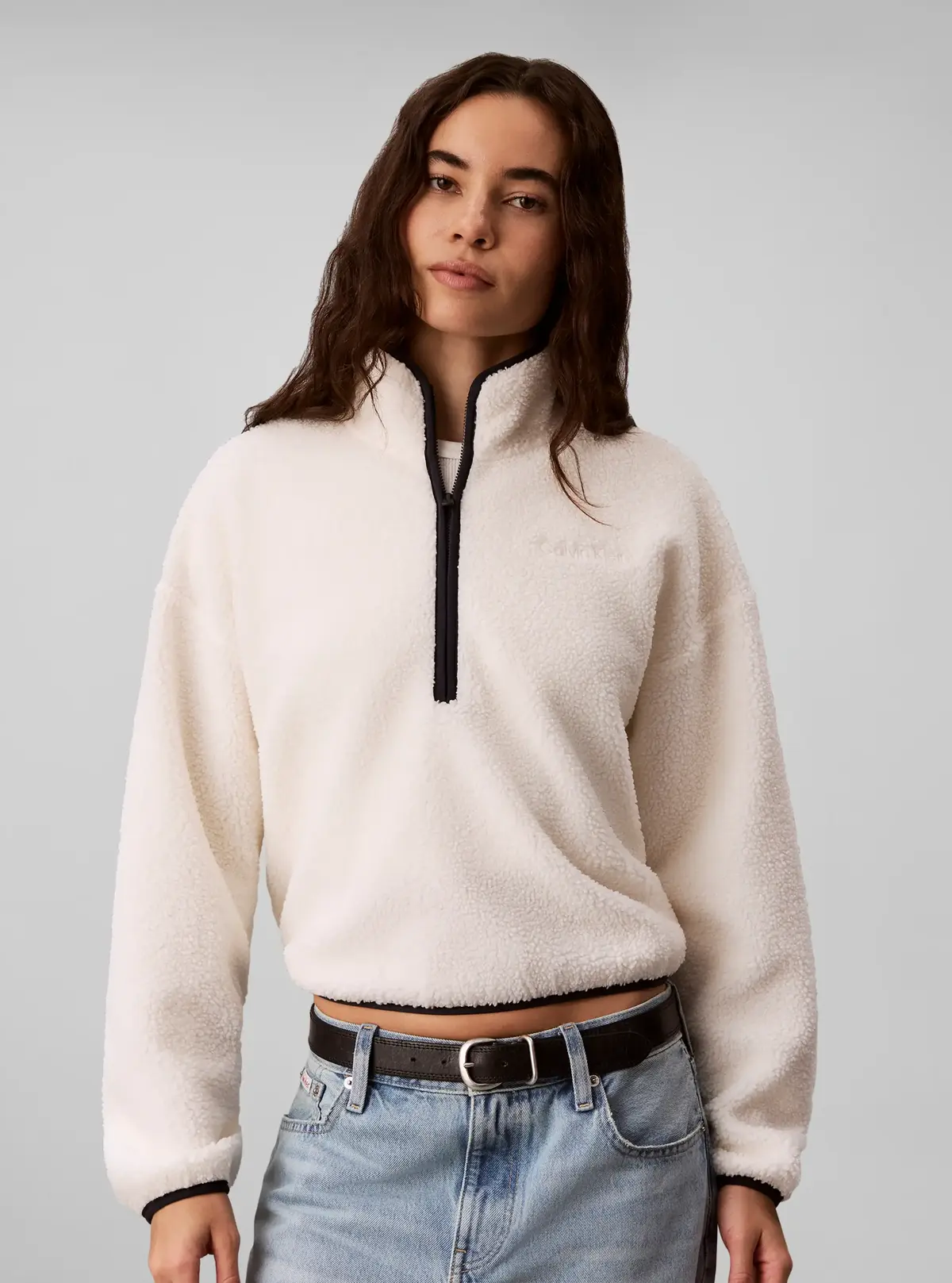Calvin Klein SHERPA 1/4 ZIP CONTR, YAS Bej Kadın Sweatshirt