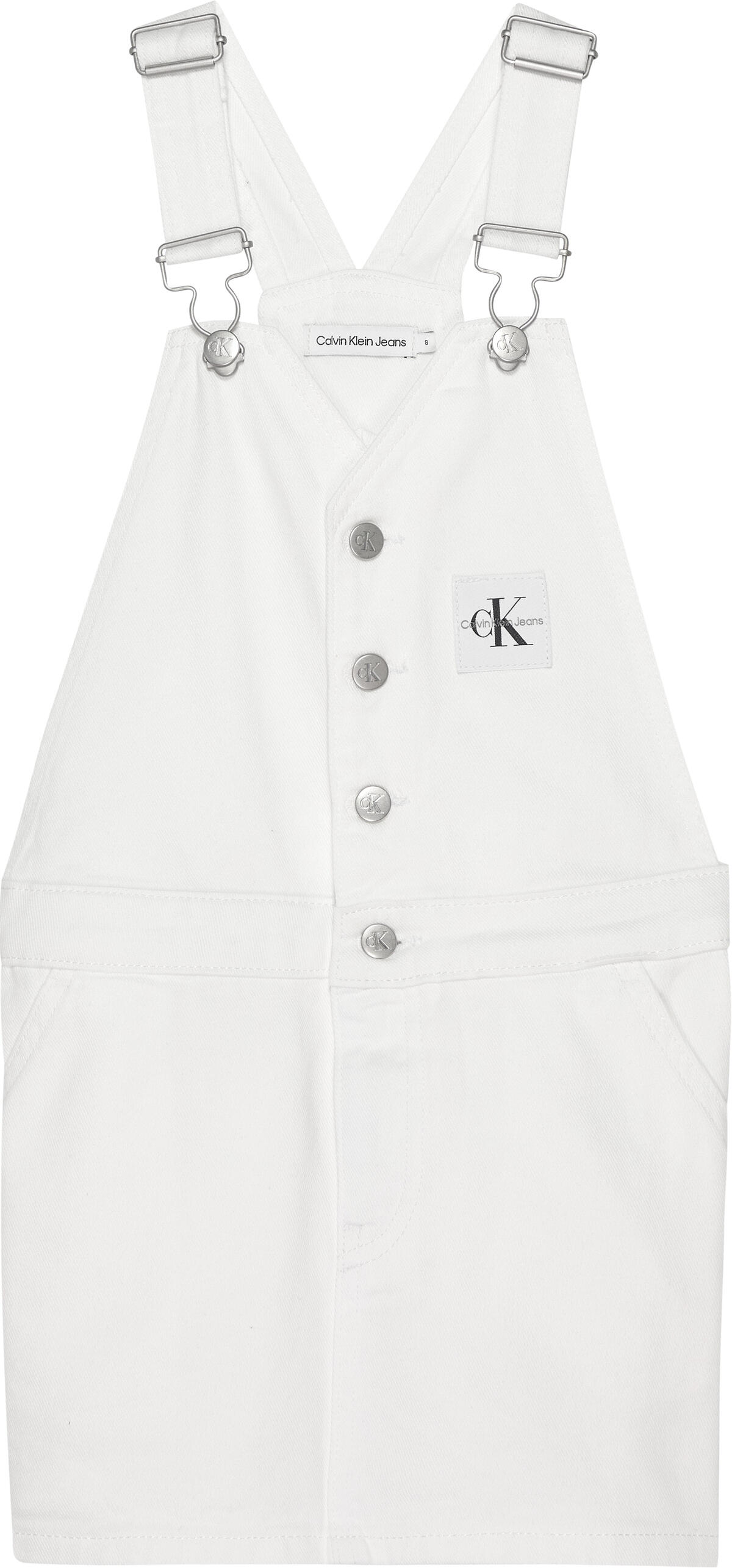 Calvin Klein DENIM V DUNGAREE DRE Kadın Beyaz Elbise