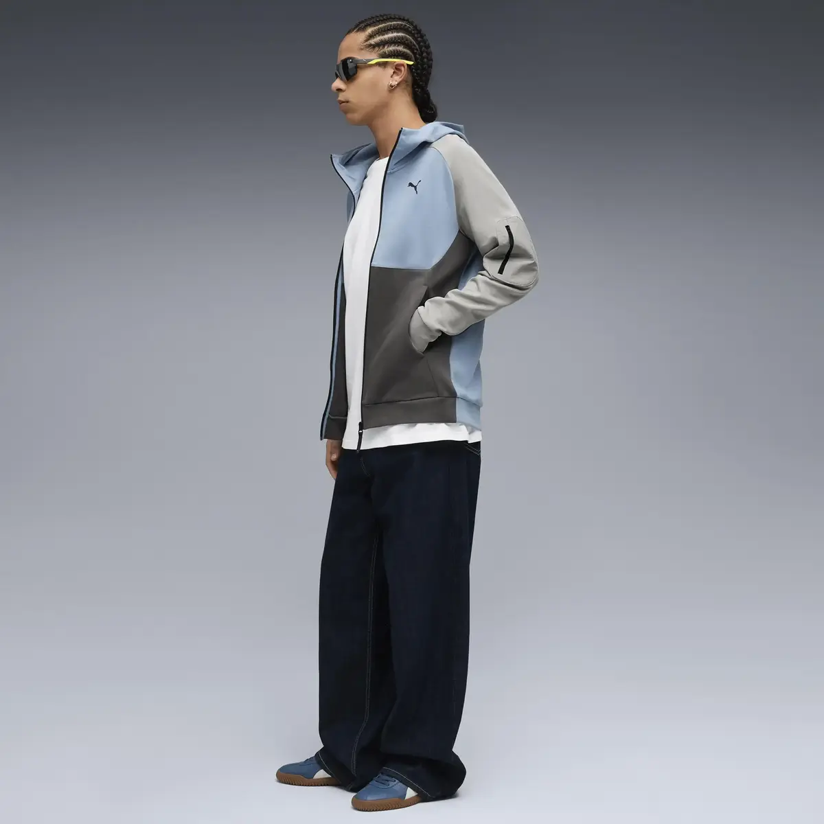 Puma PUMATECH FZ Hoodie Mavi Erkek Fermuarlı Üst