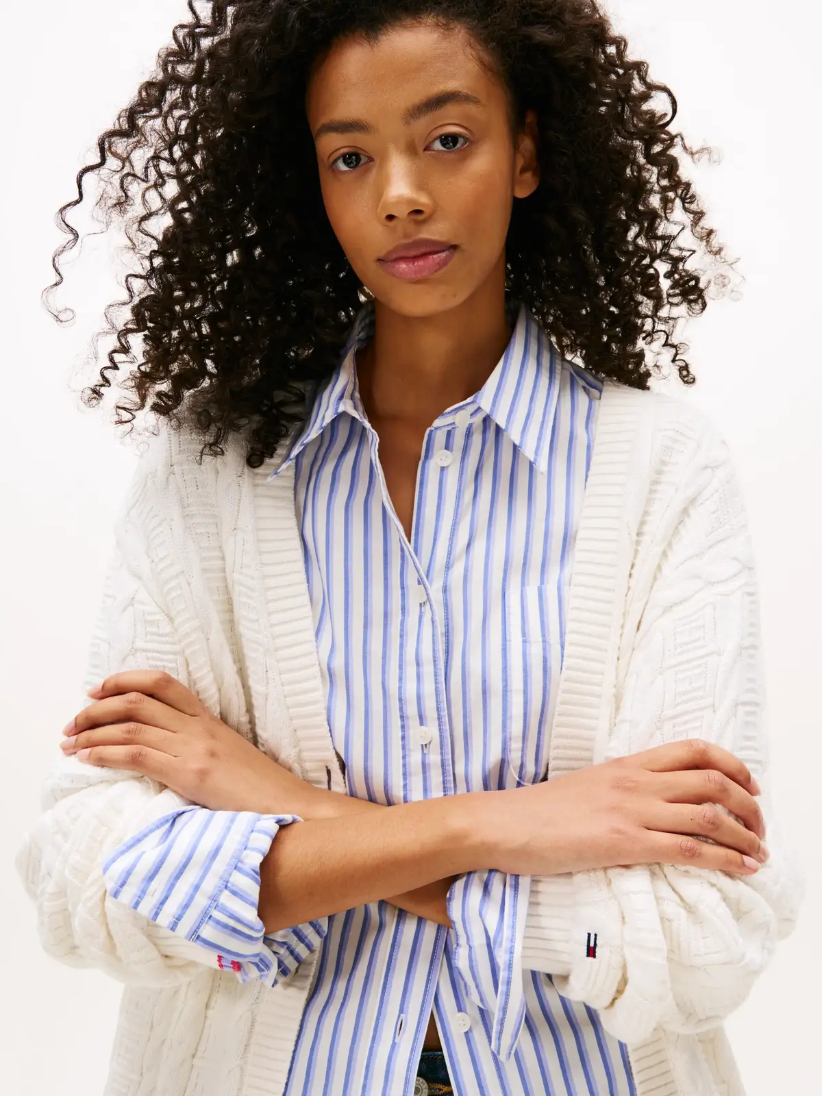 Tommy Hilfiger TJW CABLE CARDIGAN, YBH Krem Kadın Kazak