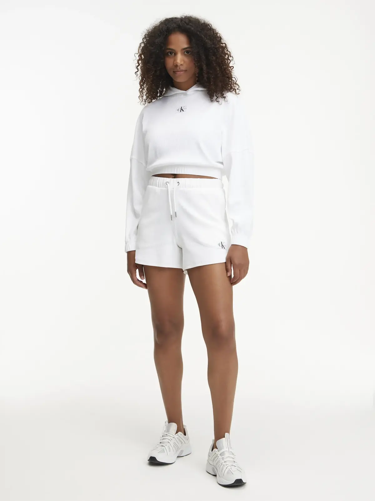 Calvin Klein BADGE RIB HOODIE, YAF Beyaz Kadın Sweatshirt