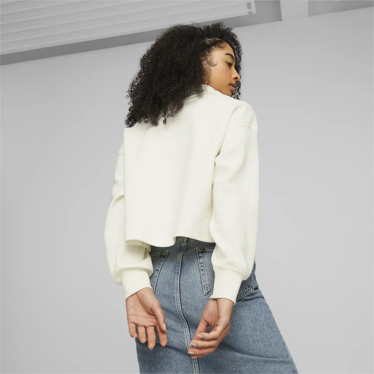 Puma DOWNTOWN Half-Zip Crew Beyaz Kadın Sweatshirt
