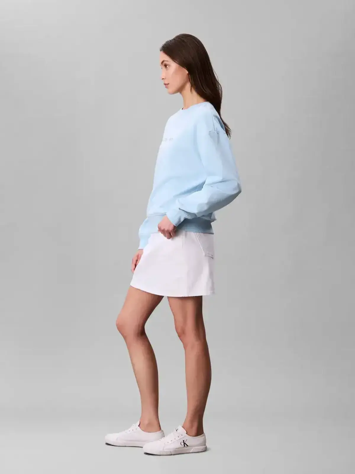 Calvin Klein LS MONOLOGO FRENCH TERRY RLXD CR Mavi Kadın Sweatshirt