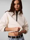 Calvin Klein SHERPA 1/4 ZIP CONTR, YAS Bej Kadın Sweatshirt