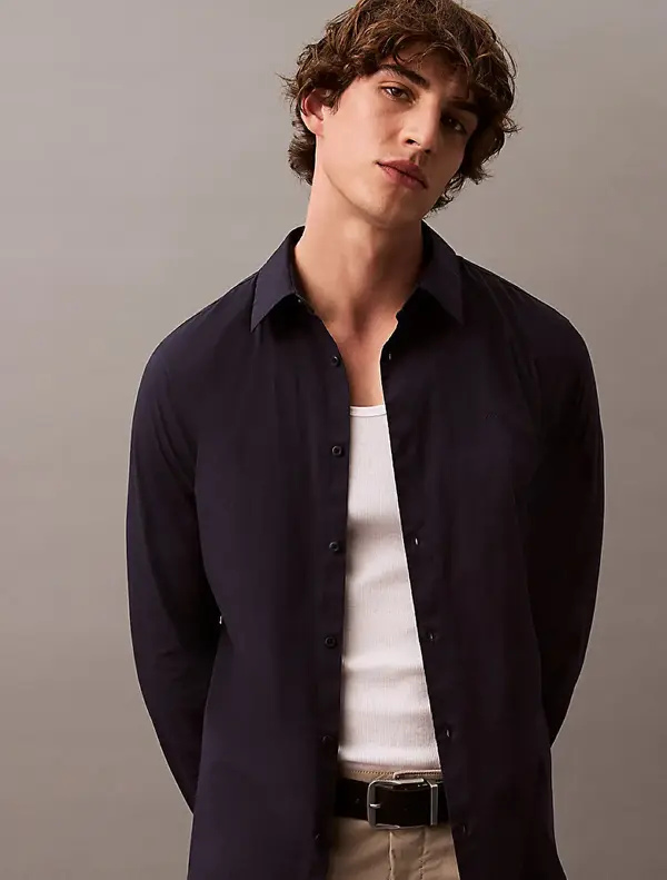 Calvin Klein LS SOLID STRETCH SLIM SHIRT Antrasit Erkek Gömlek