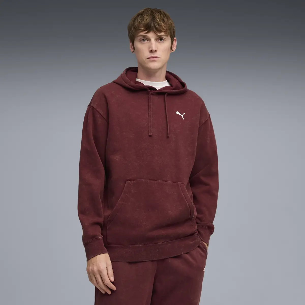 Puma  ESS ELEVATED Wash Hoodie Bordo Erkek Kapüşonlu Sweatshirt