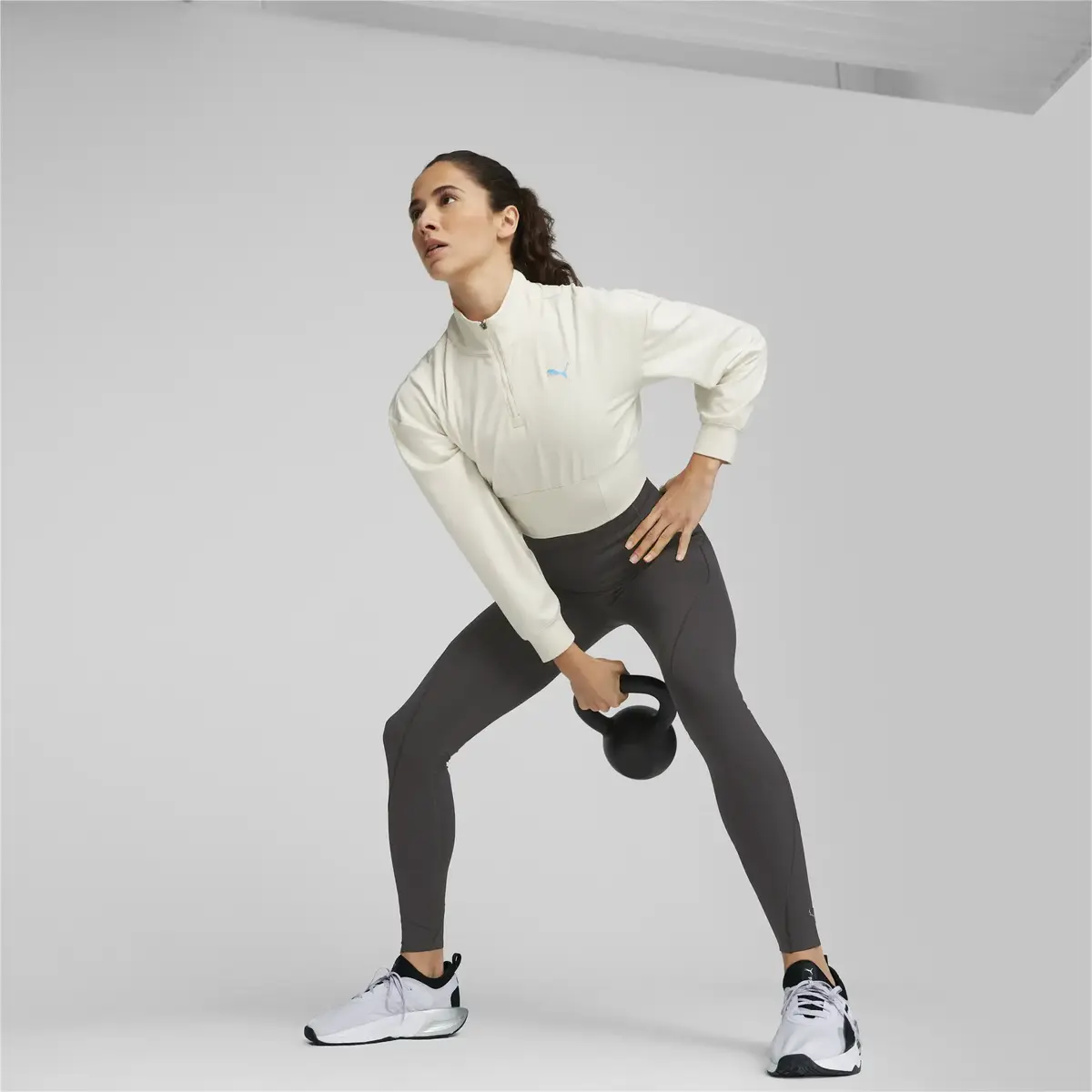 Puma FASHION 1/2 ZIP - CLOUDSPUN Bej Kadın Crop Sweatshirt