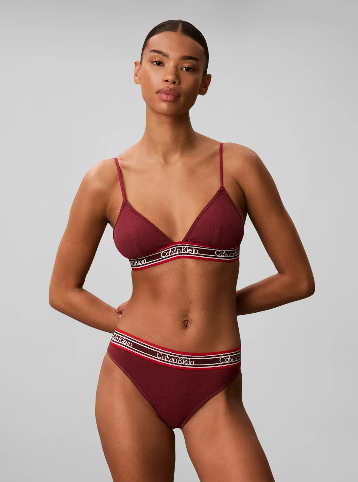 Calvin Klein LIGHTLY LINED TRIANG Bordo Bikini Üst