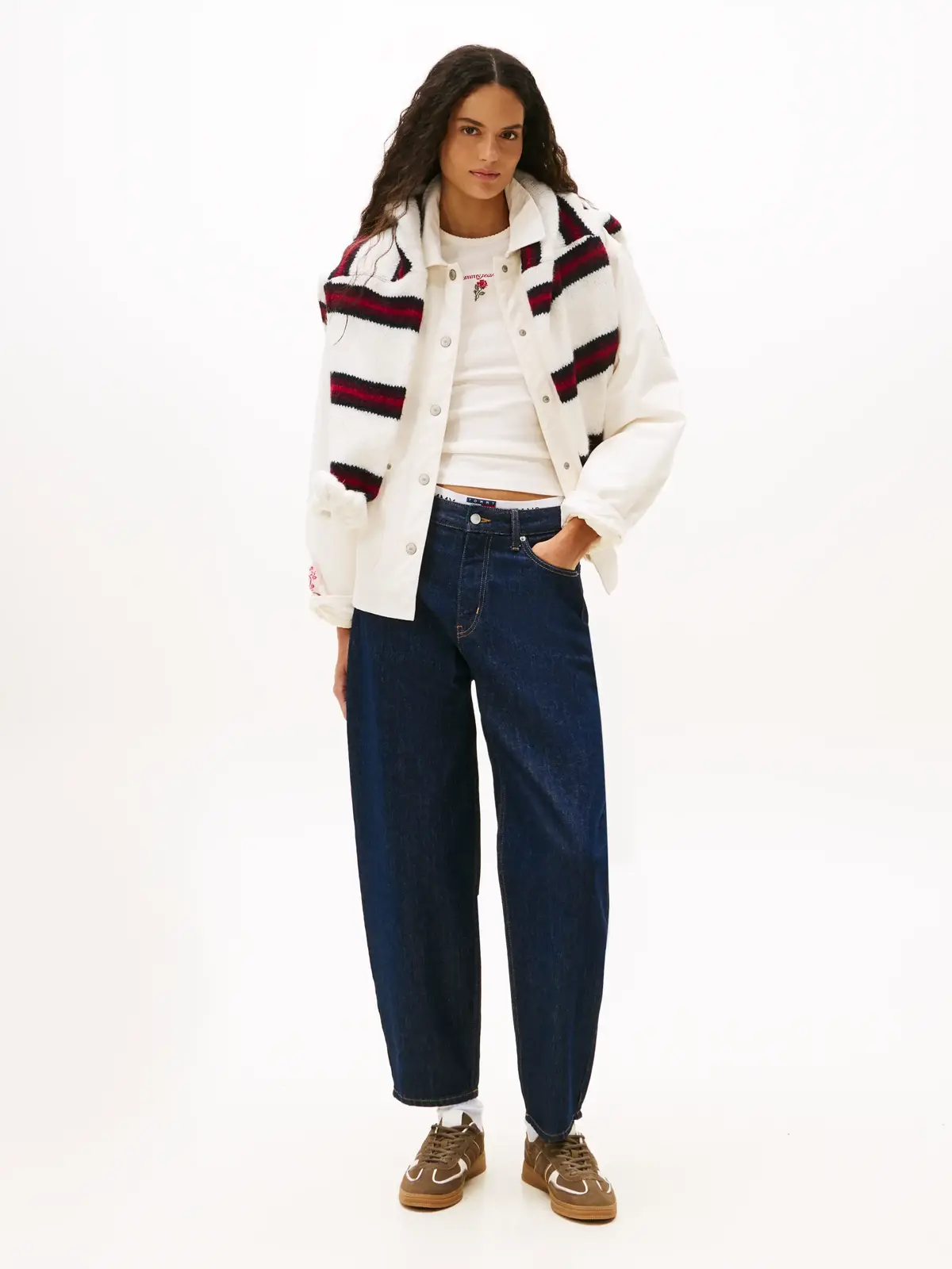 Tommy Hilfiger TJW GRAPHIC CHORE JA, YBH Beyaz Kadın Kot Ceket