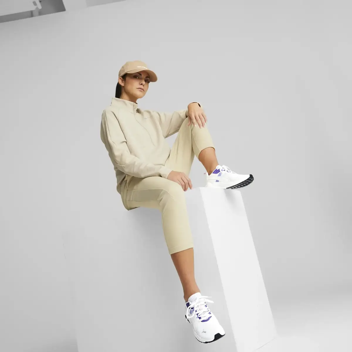Puma EVOSTRIPE Half-Zip Crew Granola Kadın Yarım Fermuarlı Sweatshirt