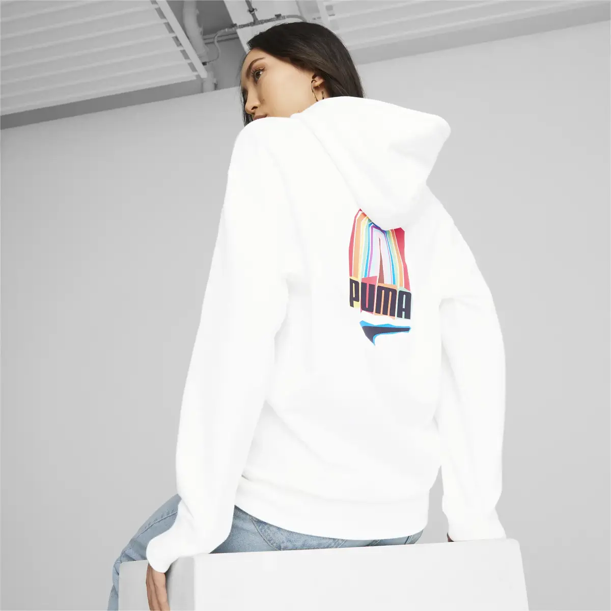 Puma DOWNTOWN PRIDE Hoodie Beyaz Unisex Sweatshirt