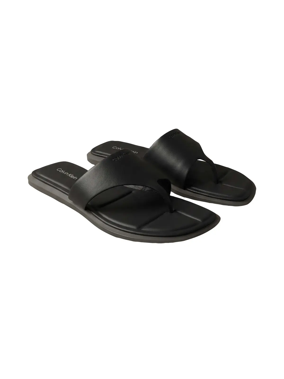 FLAT SANDAL THONG LT, Kadın Siyah Deri Kare Burunlu Parmak Arası Sandalet