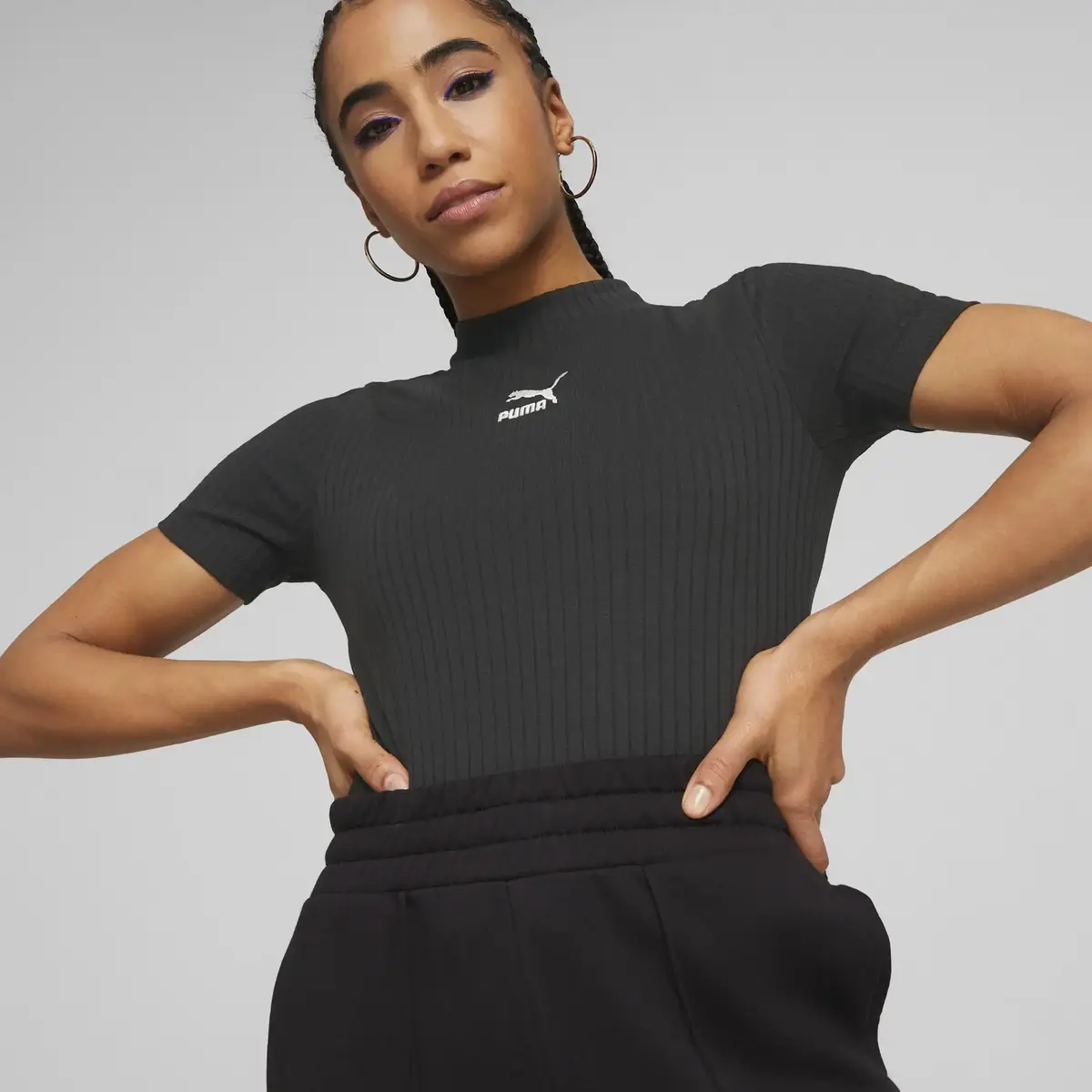 Puma CLASSICS Ribbed Bodysuit Siyah Kadın T-Shirt