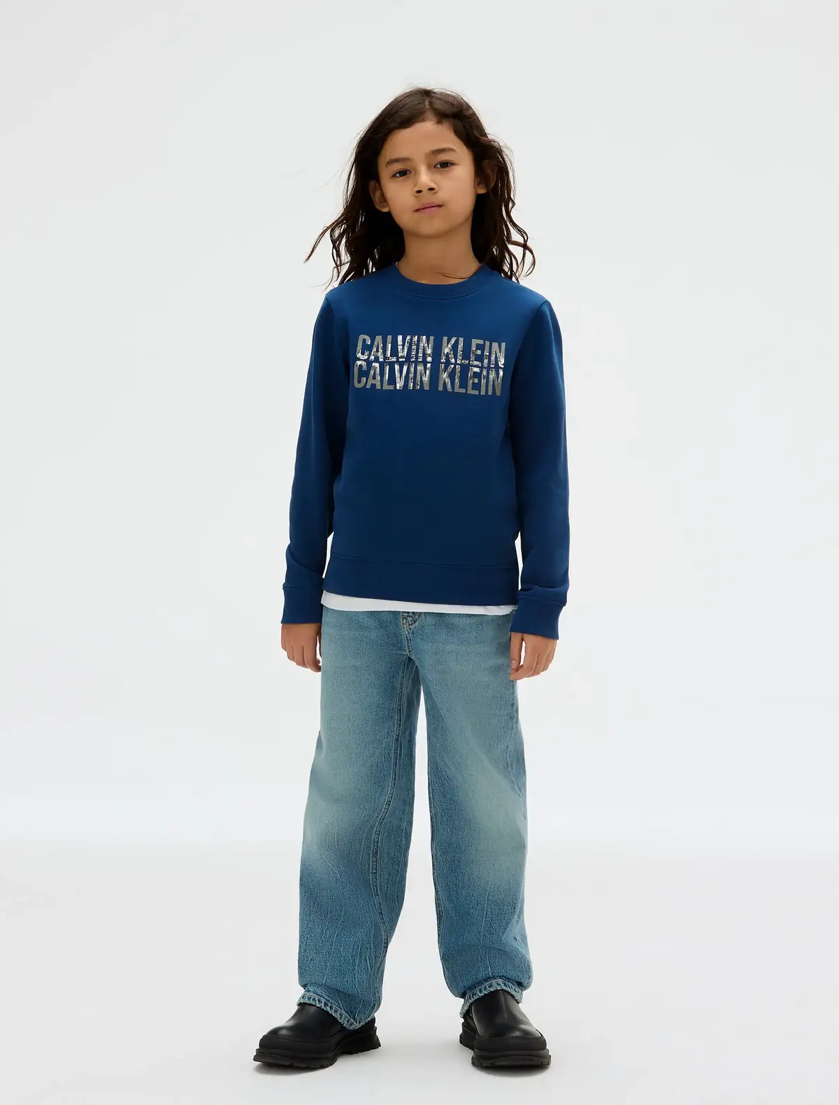 Calvin Klein TERRY SEASONAL LOGO Mavi Çocuk Sweatshirt