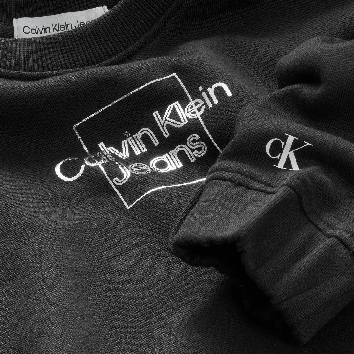 Calvin Klein METALLIC BOX LOGO SW Kadın Siyah Sweatshirt