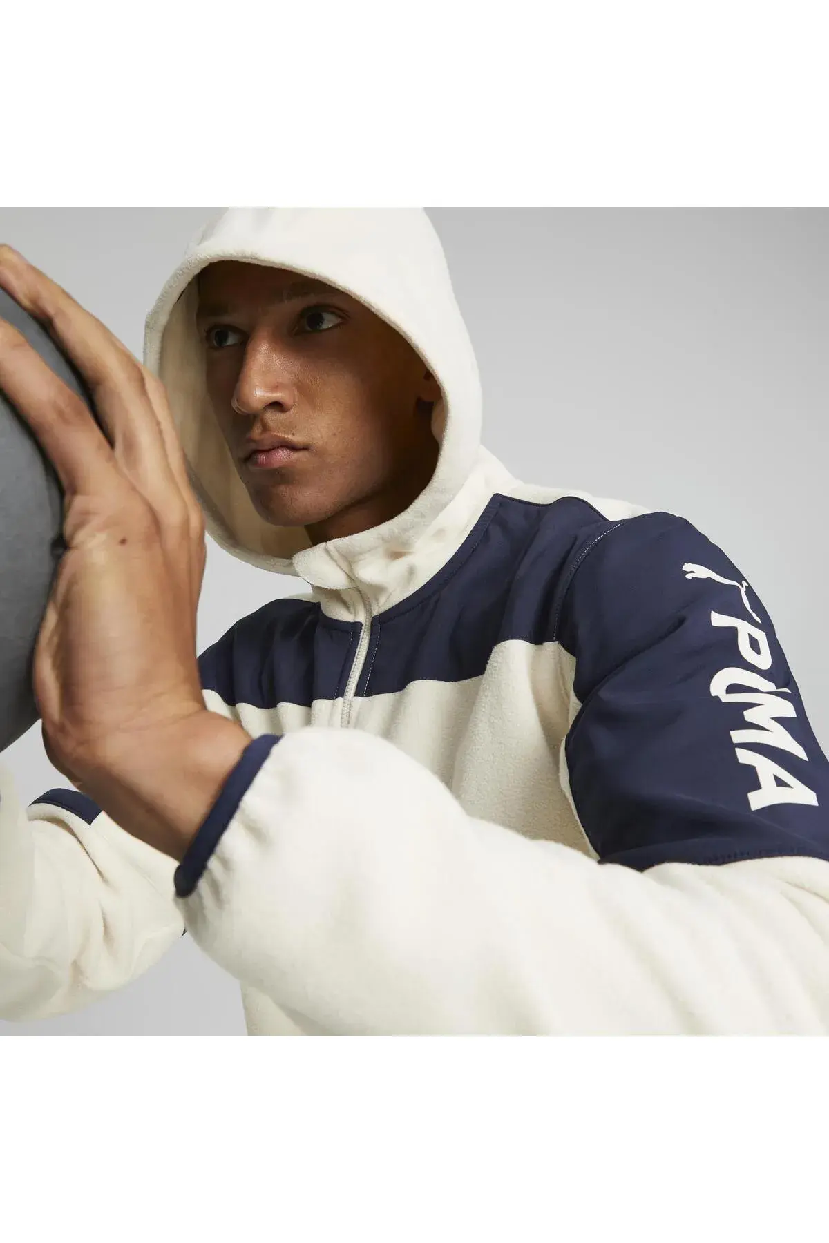 Puma Fit Hybrid Polar Fleece/Woven Jacket Kırık Beyaz Erkek Ceket