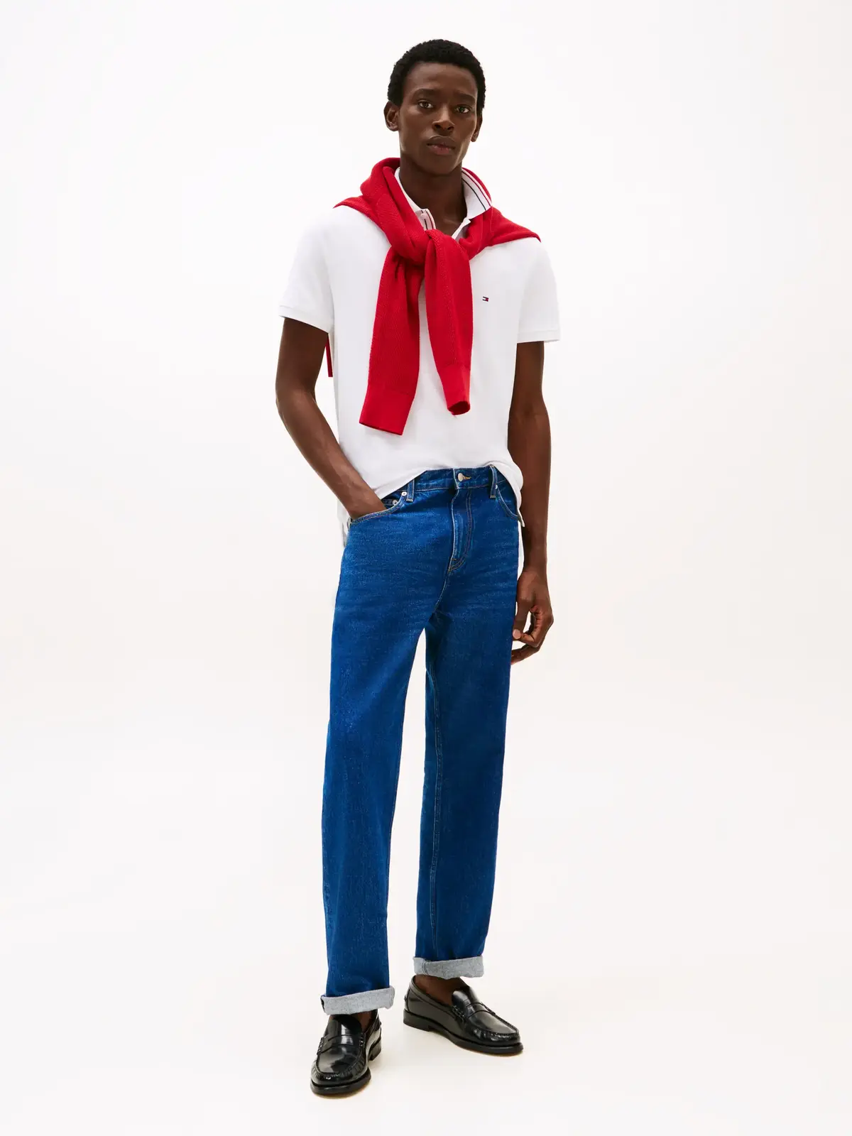 Tommy Hilfiger PLACKET INTEREST REG, YBR Beyaz Erkek T-Shirt & Polo