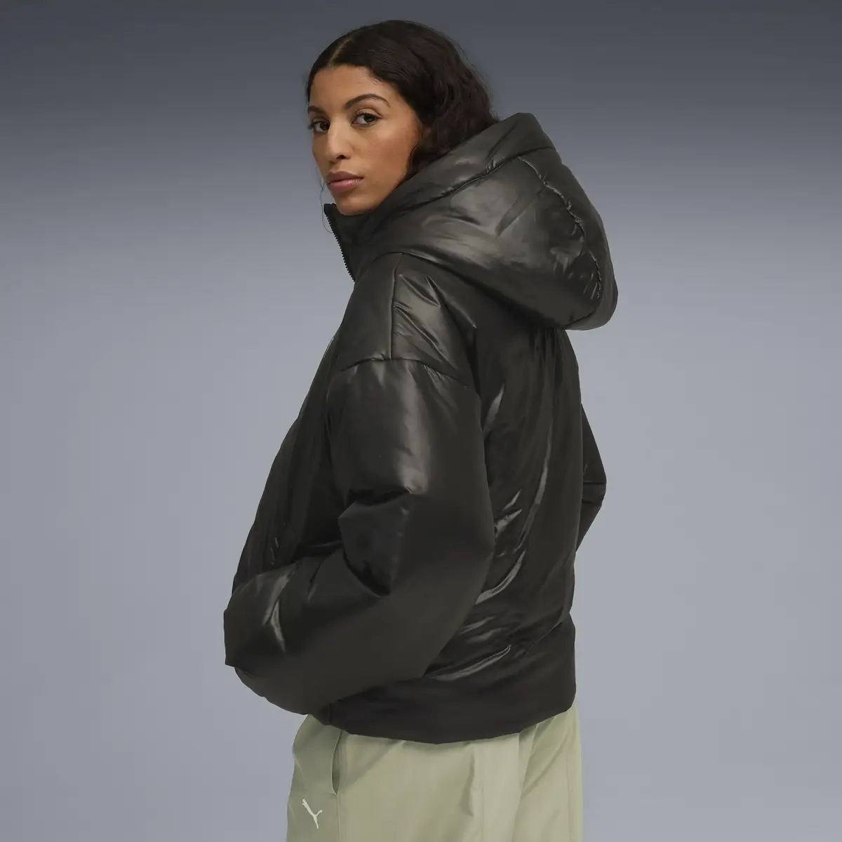Puma Shiny Hooded Padded Jacket Siyah Kadın Mont