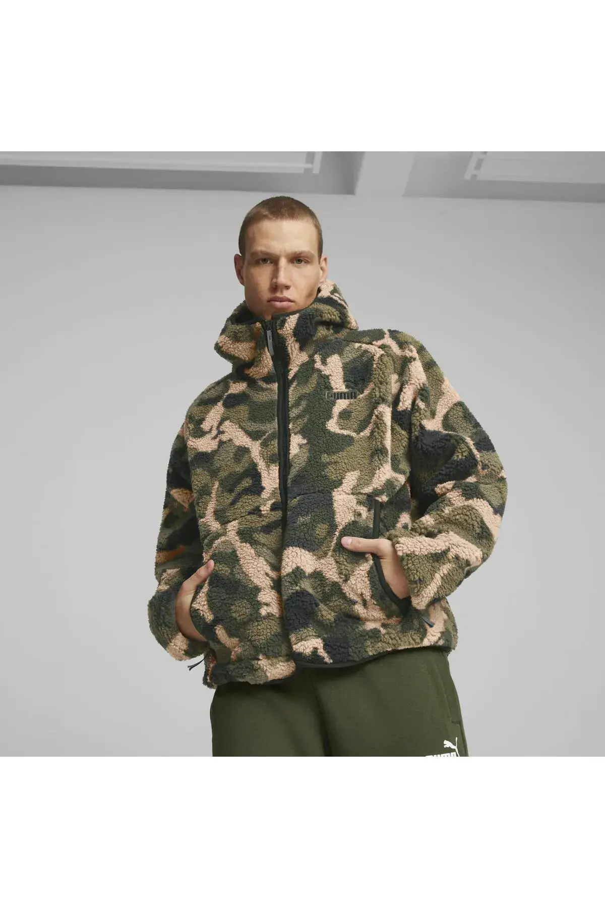 Puma Sherpa Hooded AOP Jacket Yeşil Erkek Ceket