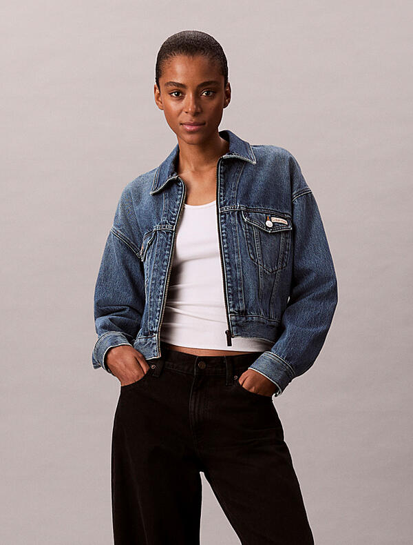 Calvin Klein DENIM CROPPED JACKET Mavi Kadın Kot Ceket