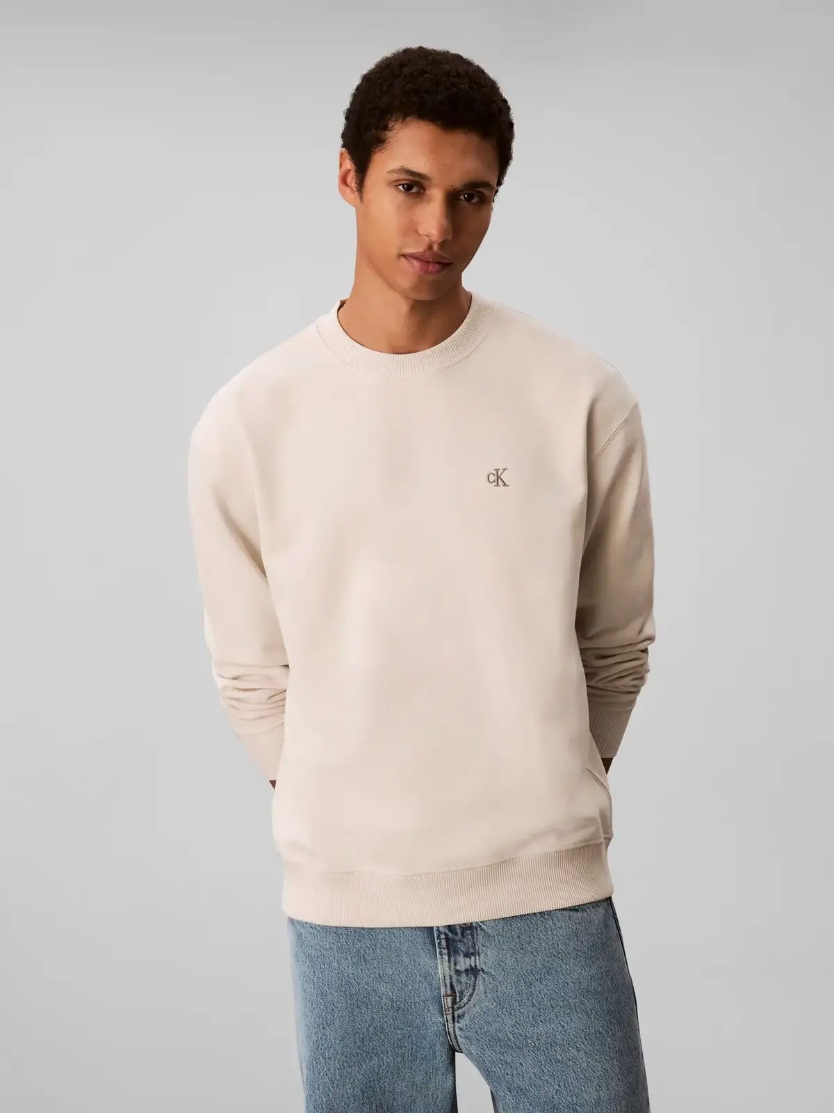 Calvin Klein LS EU 350TERRY MONOG, 67U Bej Erkek Sweatshirt