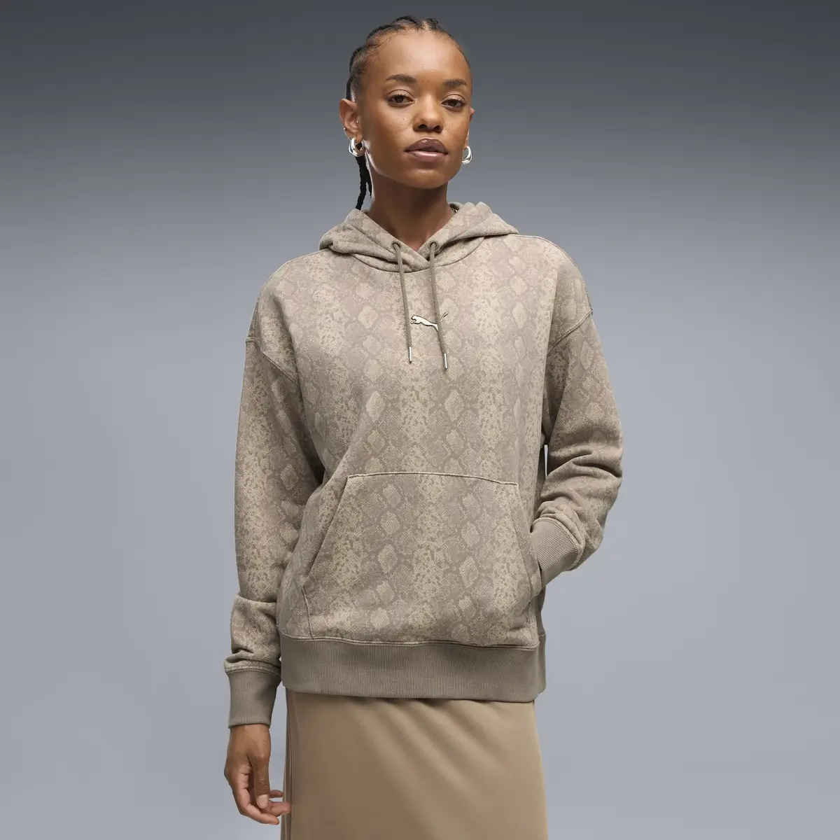 PUMA SNAKE PACK Relaxed Hoodie Bej Kadın Sweatshirt