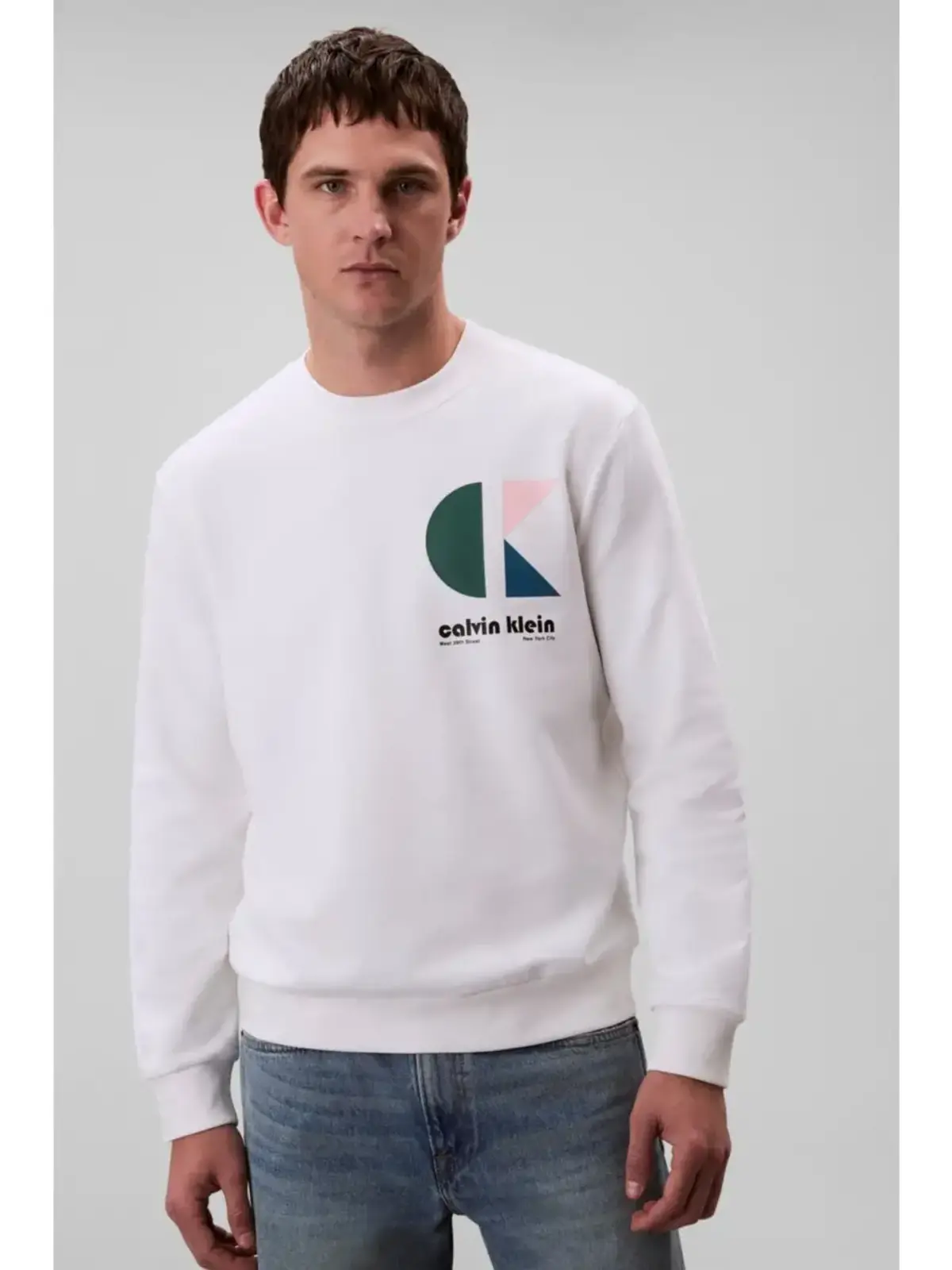 Calvin Klein LS EU 350TERRY CK BAUHAUS LOGO C Beyaz Erkek Sweatshirt