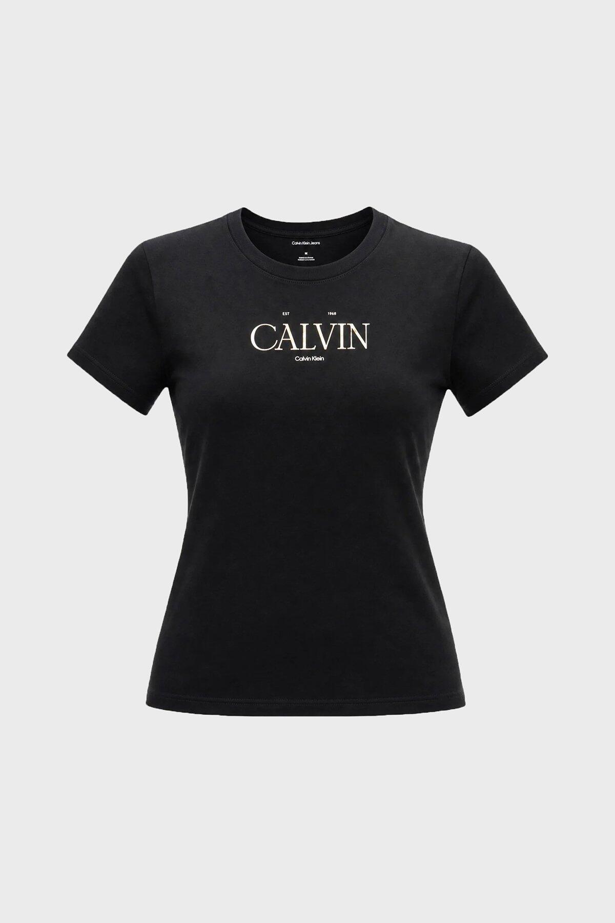 Calvin Klein SS CLASSIC RESORT FO, UB1 Kadın Siyah T-Shirt