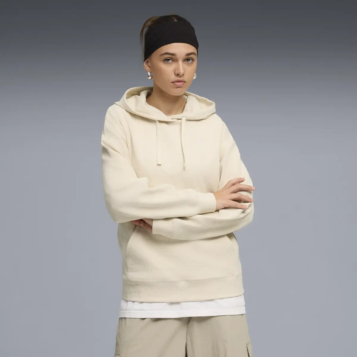 Puma ESS ELEVATED Hoodie Krem Kadın Kapüşonlu Sweatshirt