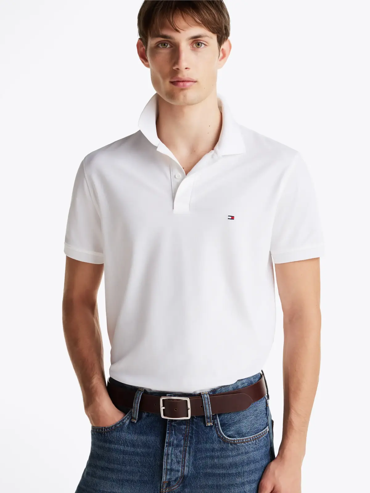 Tommy Hilfiger PERFORMANCE PIQUE RE, YBR Beyaz Erkek T-Shirt & Polo