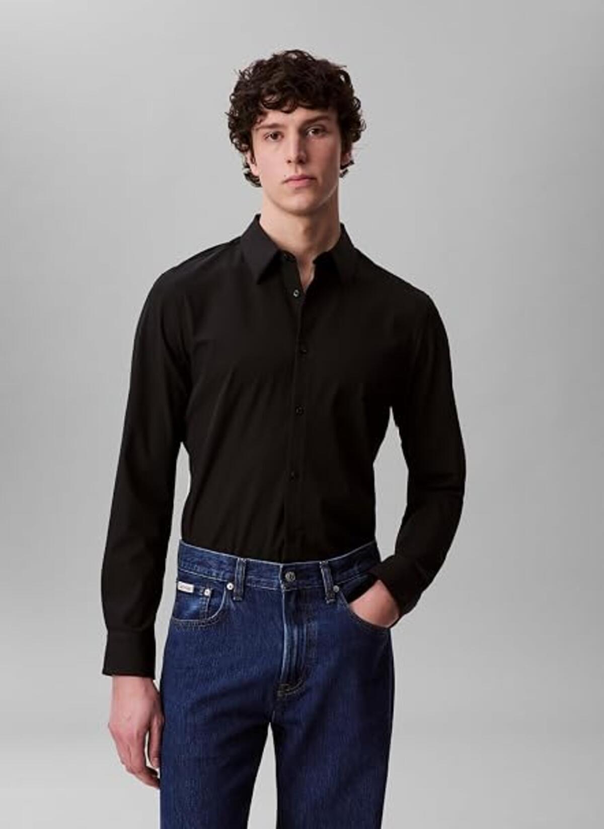 Calvin Klein LS TECH STRETCH SLIM Siyah Erkek Gömlek